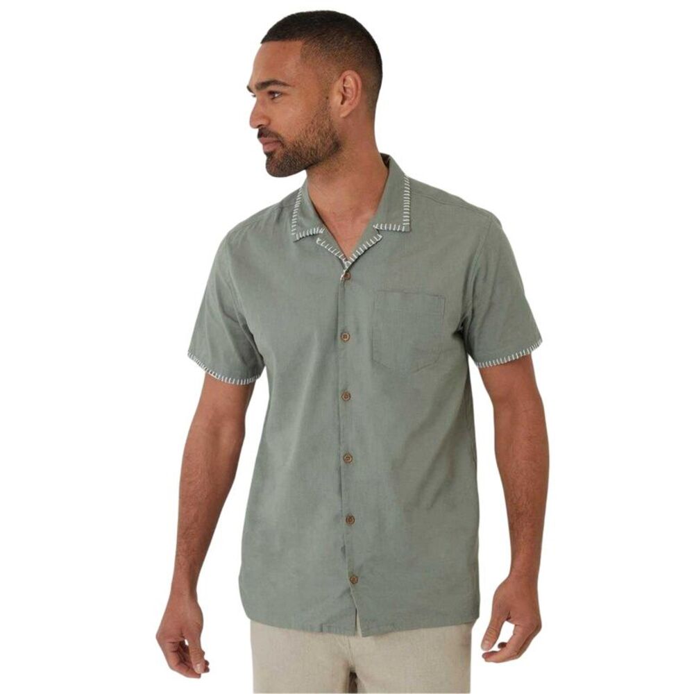 Threadbare Mens Burnley Short-Sleeved Shirt / Sage